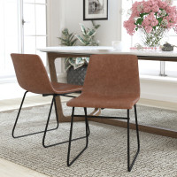 Flash Furniture ET-ER18345-18-LB-BK-GG 18 inch Dining Table Height Chair, Mid-Back Sled Base Dining Chair in Light Brown LeatherSoft with Black Frame, Set of 2